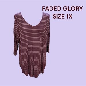 FADED GLORY 3/4 SLEEVE PULLOVER TOP SIZE 1X GENTLY WORN